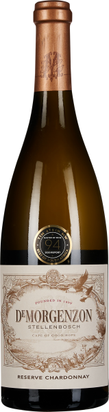 Eine Weinflasche mit elegantem Etikett und goldenem Metallverschluss. Das Etikett zeigt filigrane Ornamente und den Namen des Weins in prominenter Schrift. Der Flaschenkörper ist in einem warmen, goldgelben Farbton gehalten.