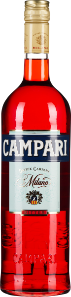 Rote Flasche mit goldfarbenem Verschluss, auffälliges blaues Etikett mit detailliertem Design.