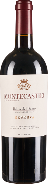 Eine dunkelbraune Weinflasche mit einem eleganten weißen Etikett sowie einem roten Verschluss.