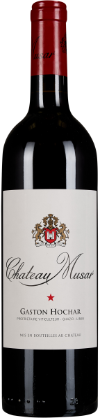 Dunkle Weinflasche mit rotem Kapselverschluss und elegantem Etikett in Cremeweiß, verziert mit einem Wappen und stilvoller Schrift.