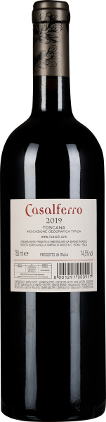 Dunkle Weinflasche mit elegantem Etikett und Ornament am Flaschenhals.