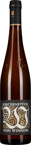 Braune Weinflasche mit elegantem Etikett, verziert mit floralen Mustern und goldenen Akzenten, sowie einem schwarzen Hals mit goldenen Details.