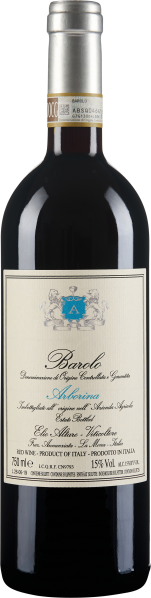 Dunkle Weinflasche mit silbernem Verschluss, traditionellem Etikett in Cremefarben, verziert mit einem blauen Wappen und schwarzer Schrift.