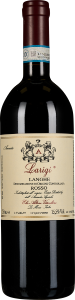 Dunkle Weinflasche mit bordeauxfarbenem Verschluss und beigem Etikett, das ein Wappen mit Löwen zeigt.