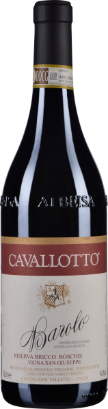 Eine Flasche Rotwein mit dunkelroter Flüssigkeit, elegantem Etikett in Rot- und Cremetönen, und einem goldenen Siegel am Hals.