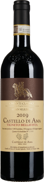 Die Flasche zeigt einen Rotwein mit einem tiefen, dunklen Glas und einer eleganten, goldfarbenen Etikettierung. Das Etikett hebt sich mit einem kunstvollen Design eines Reiters hervor. Der Flaschenhals ist von einem goldenen Band mit einem Siegel umgeben.