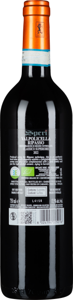 Rote Weinflasche mit schwarzem Etikett und orangefarbenem Verschluss.