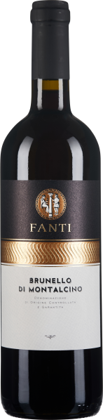 Flasche mit dunklem Glaskorpus, schwarzem Etikett mit goldenen und weißen Details, markantem Schriftzug und kunstvollem Wappen.