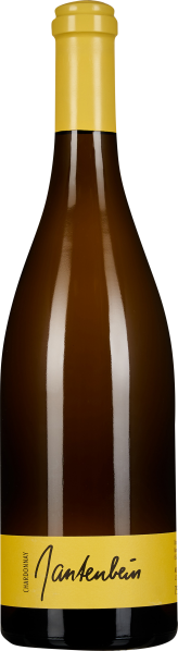 Braune Weinflasche mit gelbem Etikett und goldenem Verschluss.