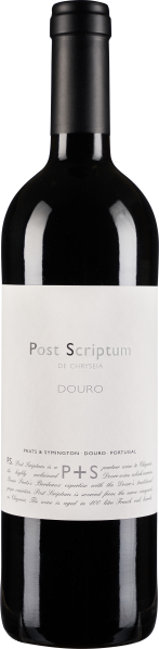 Diese Weinflasche hat ein schlankes, dunkles Glasdesign mit einem minimalistischen, weißen Etikett in der Mitte, das grauen Text zeigt. Die Flasche hat einen kurzen, dunklen Hals mit einer glatten Oberfläche.