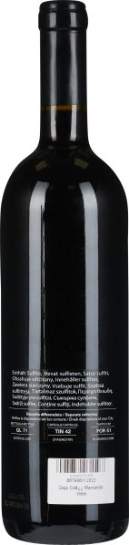 Schwarze Weinflasche mit schlichtem Etikett auf der Rückseite.