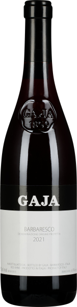 Flasche mit dunkelrotem Wein, schlankem Hals und elegantem Etikett, das den klassischen Look eines hochwertigen italienischen Weins vermittelt.