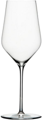 Elegantes, hohes Weinglas mit klarem, leicht geschwungenem Kelch sowie langem, schlankem Stiel und flacher Basis.