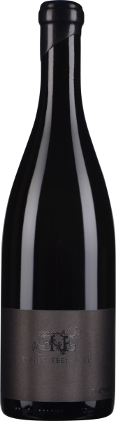 Dunkle Weinflasche mit glatter, glänzender Oberfläche und elegantem, minimalistischen Etikett in dunklen Tönen.