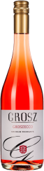 Flasche mit roséfarbenem Wein, leuchtend orange-roter Farbton, elegantes Etikett, goldener Schraubverschluss.