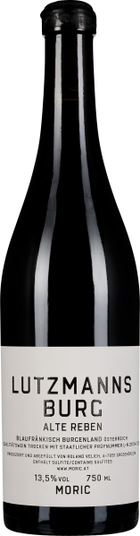 Dunkle Weinflasche mit schlichtem, weißem Etikett und schwarzem Text; minimalistisches Design.