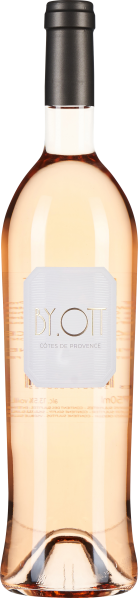 Eine elegante Weinflasche mit schlanker Silhouette, gefüllt mit roséfarbenem Wein. Das Etikett ist schlicht gestaltet, und der schwarze Verschluss ergänzt das stilvolle Design.