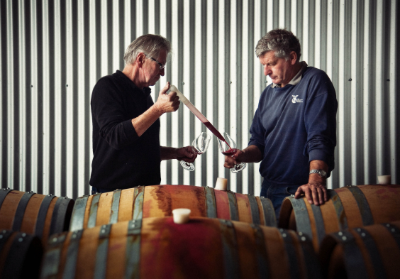 Dog Point James and Ivan sampling from the barrel