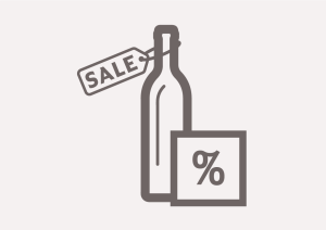 Grafische Darstellung einer Flasche mit „Sale“-Anhänger und Rabattzeichen.