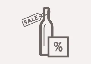 Grafische Darstellung einer Flasche mit „Sale“-Anhänger und Rabattzeichen.