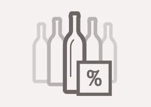 Illustration von Weinflaschen mit einem Prozentzeichen im Vordergrund.